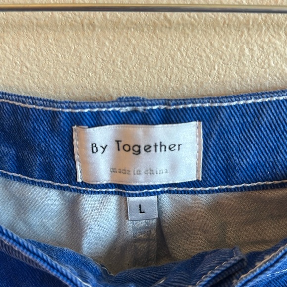 By Together Wide Leg Jeans Size Large Blue High Waisted Seam Detail Side Pockets - Picture 7 of 14